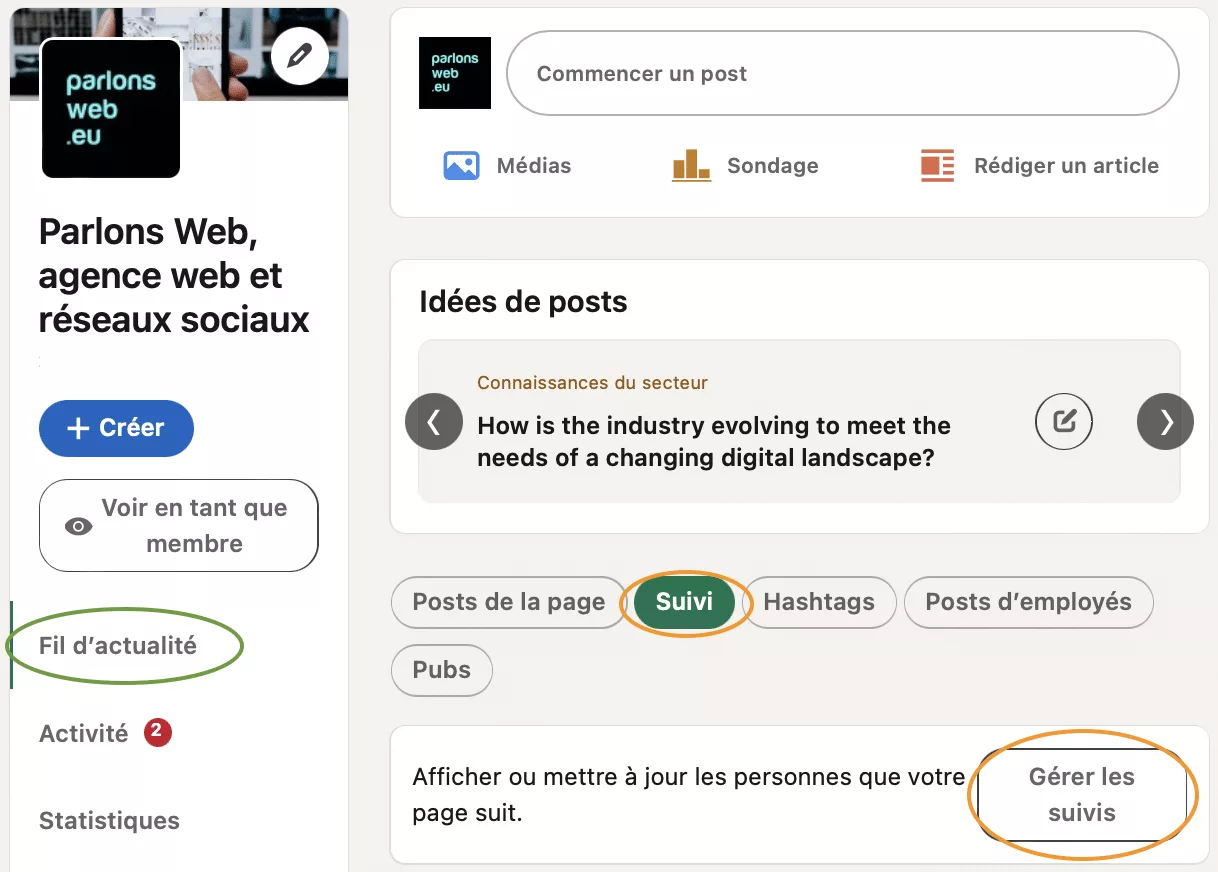 Comment suivre des pages avec votre page par Parlons web